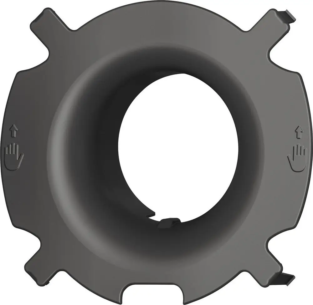 Schwarzer Steckadapter von Bosch für dezentrale Lüftungssysteme, mit griffähnlichen Markierungen und einer runden Öffnung in der Mitte.
